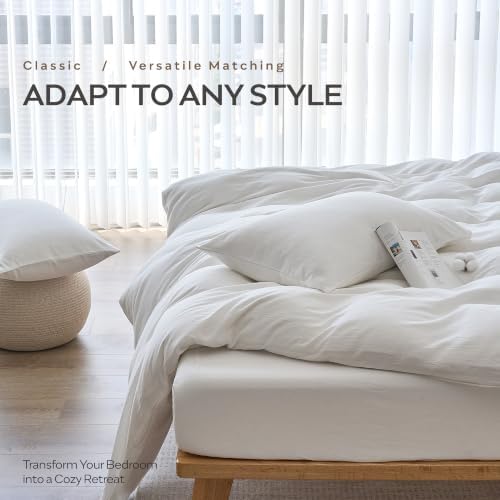 JELLYMONI Pillowcases Standard Set of 2 Cotton Envelope Pillow Covers Cream - Image 5