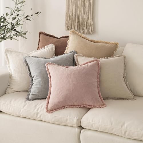 MIULEE Linen Fringe Decorative Lumbar Throw Pillow Covers Light Pink 12x20 - Image 5