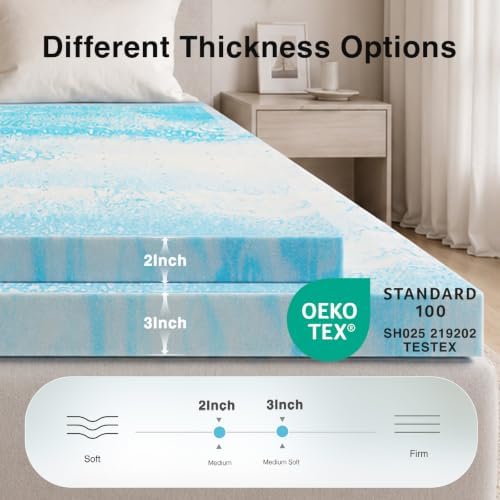 Novilla Queen Mattress Topper, 3 Inch Cooling Gel Infused Memory Foam Topper - Image 3