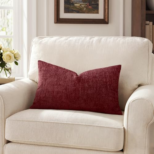 MIULEE Christmas Couch Pillow Covers Textured Chenille 12x20 Burgundy - Image 7
