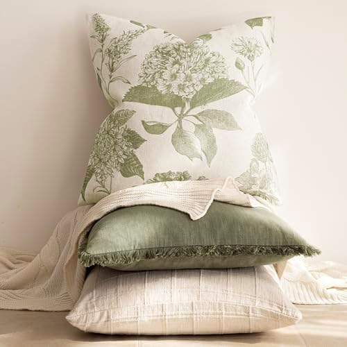 Foindtower Set of 2 Linen Floral Throw Pillow Covers Vintage Accent Print - Image 5