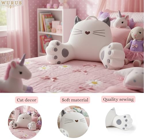 Pink Cat Backrest Reading Pillow – Cute Kawaii Bed Rest Pillow - Image 3