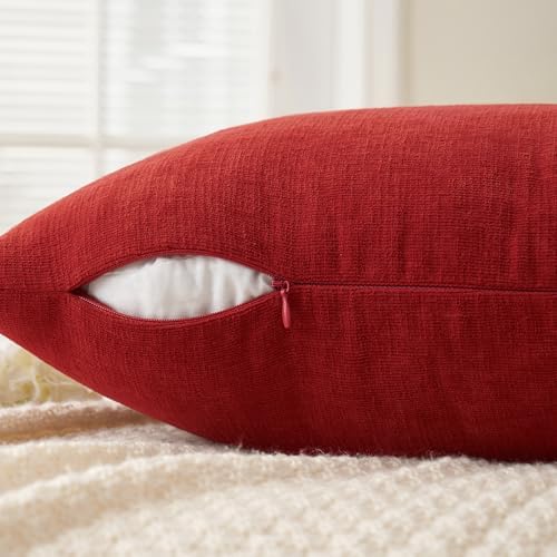 MIULEE Red Chenille Couch Throw Pillow Covers - Image 3
