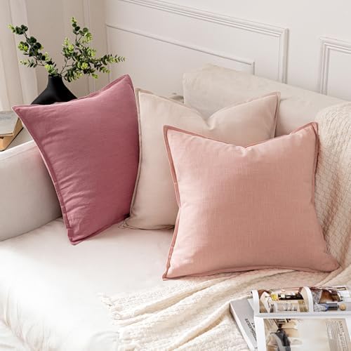 MIULEE Decorative Linen Pillow Covers 18x18 Inch Cranberry Red - Image 4