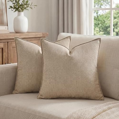Fancy Homi Set of 2 Small Taupe 12x12 Inch Soft Chenille Decorative Throw - Image 5