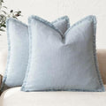 Foindtower Decorative Linen Fringe Throw Pillow Covers 24×24 Inch, Sky Blue by Foindtower