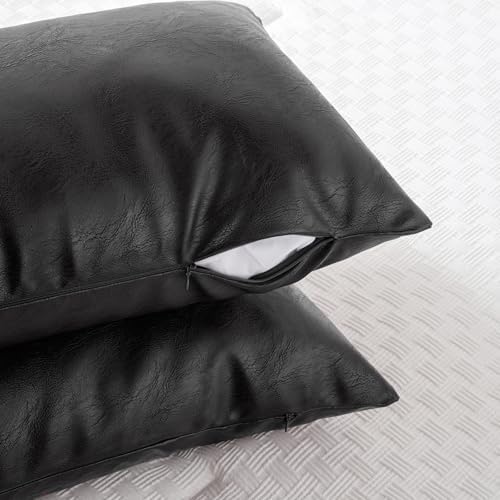 Fancy Homi Black Boho Long Lumbar Faux Leather Body Decorative Throw Pillow - Image 3