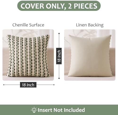 ANRODUO Boho Decorative Throw Pillow Covers Cream Olive 18x18 Inch Set of 2 - Image 5