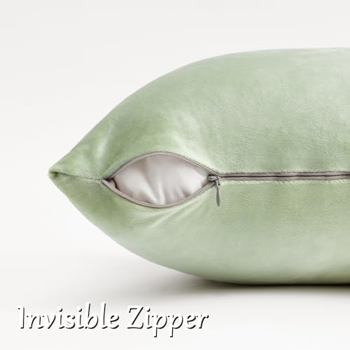 GIGIZAZA Sage Green Velvet Throw Pillow Covers 20x20 Pack of 2 - Image 4