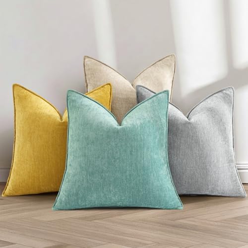 decorUhome Chenille Mineral Yellow Throw Pillow Covers 26x26 Set of 2 - Image 6