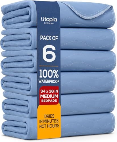 6 Pack Waterproof Reusable Heavy Absorbency Incontinence Bed Pads 34"x36" by UTOPIABEDDING