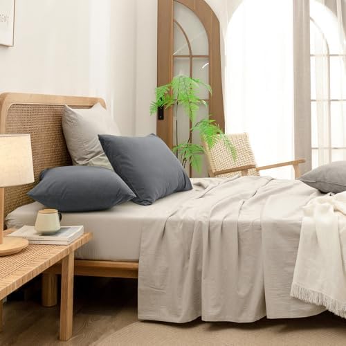 BESTOUCH Washed Cotton Pillowcases Linen Feel Quiet Shade Grey Queen - Image 5