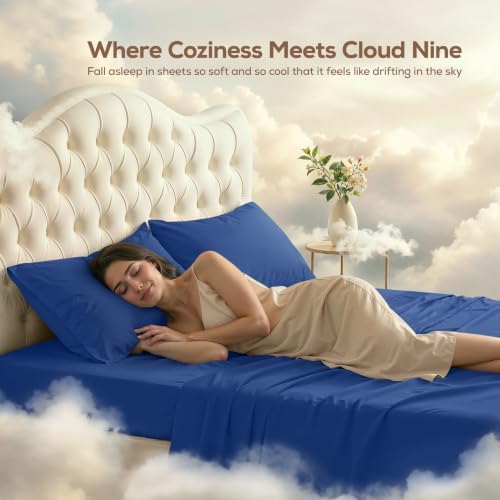California King Sheets Set, 4 Pieces 16" Deep Pocket Bed Sheets, Royal Blue - Image 4