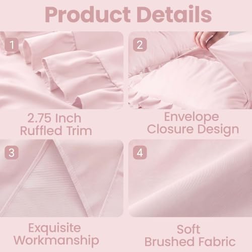 Set of 2 Brushed Microfiber Ruffle Pillow Cases King Size Pink - Image 3