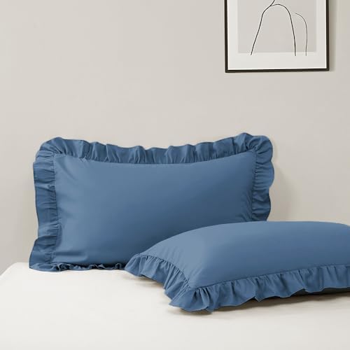 Ruffle Pillow Case Queen Size Set of 2, Slate Blue by Unknown