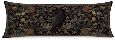 Gothic Moody Floral Raven 20x54 Body Pillow Cover, Dark Academia Room Decor by PIUD