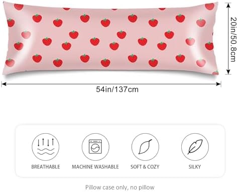 Silk Satin Body Pillow Cover for Hair and Skin, Strawberry Long Pillow Case - Image 2
