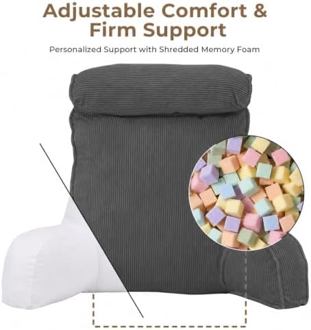 Reading Pillow for Bed with Detachable Neck Roll and Shredded Memory Foam - Image 4