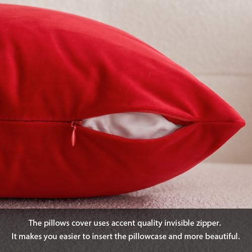 MIULEE Velvet Throw Pillow Covers 22x22 Inch Pack of 2 Bright Red - Image 3