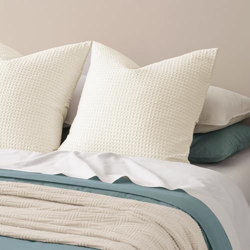 PHF Ultra Soft Waffle Weave Euro Shams 26" x 26", Cream White, No Insert - Image 6