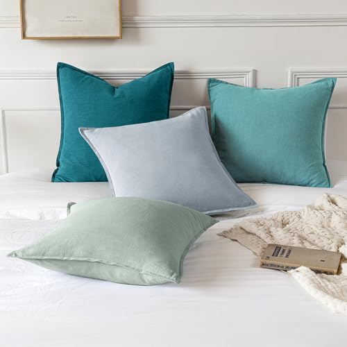 MIULEE Decorative Linen Pillow Covers 18x18 Inch Teal Blue - Image 4