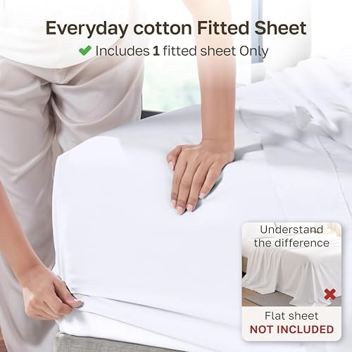 Soft Natural 100% Cotton Sateen Twin Fitted Sheets, Bright White - Image 2