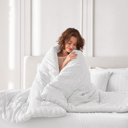 MUXHOMO 7 Pieces California King Comforter Set, Seersucker Bed in a Bag Cal - Image 6
