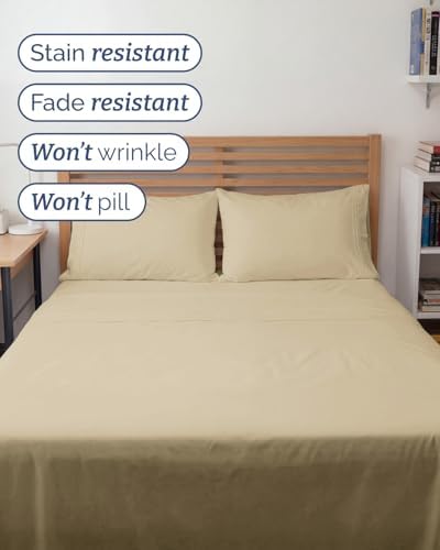 Full XL Sheets - 4 Piece Full XL Sheet Set - Breathable & Cooling - Beige - Image 5