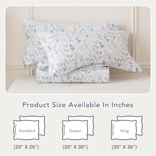 Lady Ann Pillow Shams Standard Size 20x26, 2-Piece Blue and White Floral & - Image 4