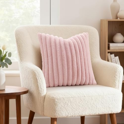 decorUhome Fall Faux Fur Throw Pillow Covers 24x24 Set of 2 Pink - Image 4