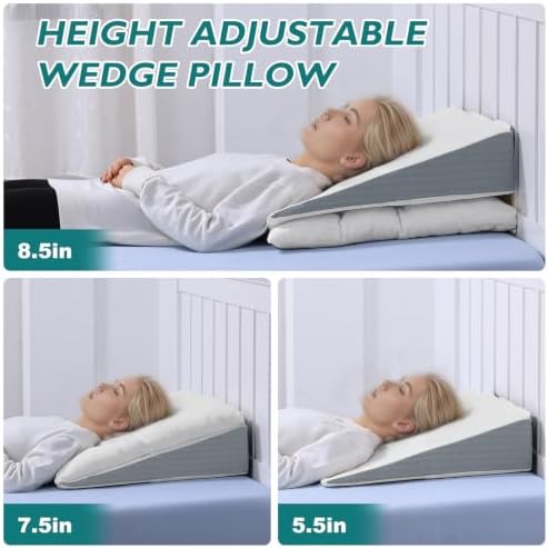 Bed Wedge Pillow for Sleep Apnea 7.5Inch Gerd Pillow Patent Dual Layer Triangle - Image 4