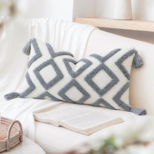 PANOD Soft Chenille Tufted Farmhouse Lumbar Pillow Covers 12x20 Inches Neutral - Image 3