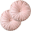 HIG Set of 2 Pink Velvet Decorative Round Pleated Throw Pillows by HIG