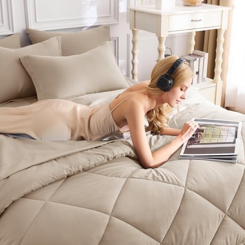 CozyLux King Comforter Set 102"x90" Wheat - Image 4