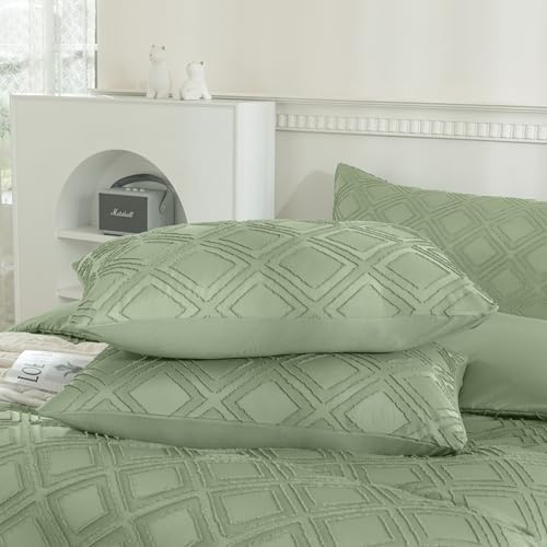 JELLYMONI Light Green Grid Tufted Pillowcases Standard Size - Image 3