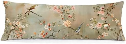 Chinoiserie Floral Bird 20x54 Body Pillow Cover, Grandmillennial Home Decor by Unknown