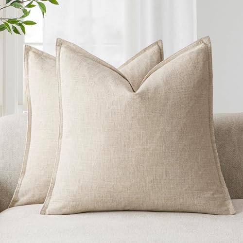 Foindtower Linen Solid Decorative Throw Pillow Covers 16x16 Natural Beige by Foindtower