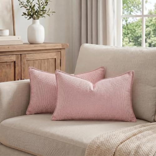 Fancy Homi Set of 2 Pink 12x20 Inch Soft Chenille Decorative Throw Pillow Covers - Image 5