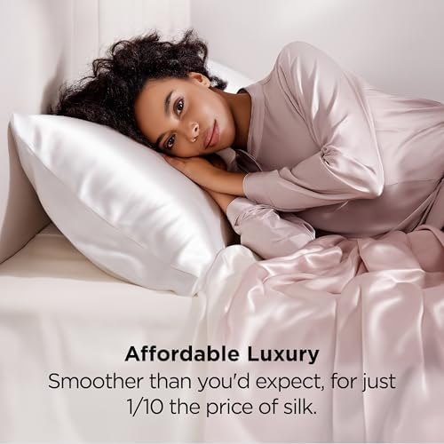 Bedsure Satin Pillowcases Queen Set of 4, Similar to Silk Pillowcases White - Image 4
