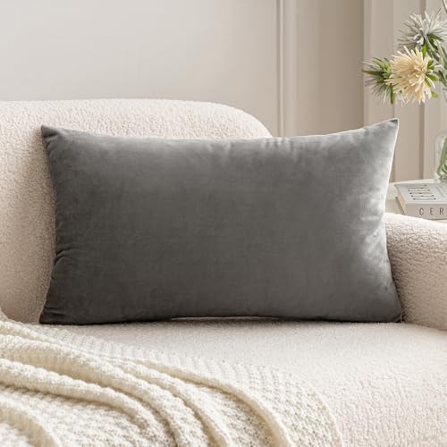 MIULEE 12x20 Inch Lumbar Velvet Throw Pillow Cover Set of 1 Grey by MIULEE