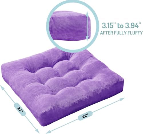 Degrees of Comfort Square Tufted Corduroy Floor Cushions, Large Pillows Seating - Image 3