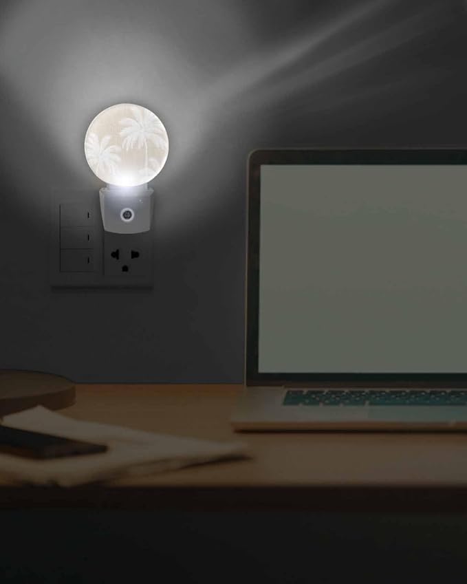 Night Lights Auto Sensor Tropical Palm Trees Night Light Beige Linen Coastal - Image 7