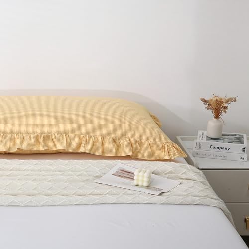 Gingham Body Pillow Cover 20x54, Mustard White Plaid - Image 7