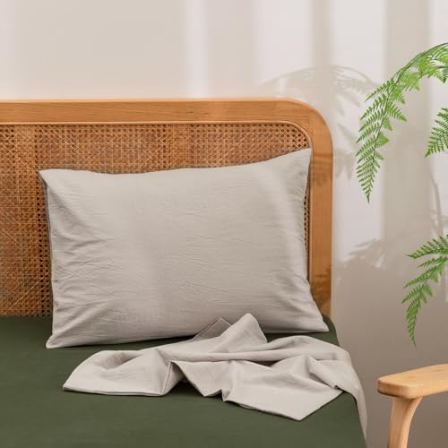 BESTOUCH Washed Cotton Pillowcases Linen Feel Linen Grey 14 X 24 inch - Image 2