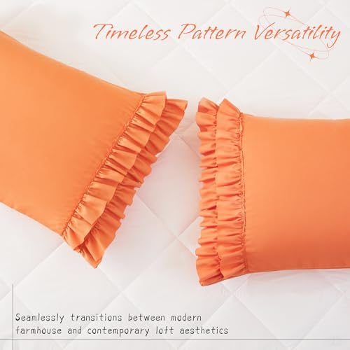 Vonty Burnt Orange Ruffled Pillow Cases Set of 2, Body Size, 20x54 Inch - Image 2