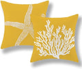Coastal Pillow Covers 18x18 Inch Set of 2 Yellow Coral Starfish Throw Pillows by GOLIANDA