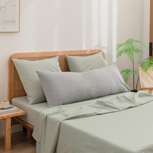 BESTOUCH Washed Cotton Pillowcases Linen Feel Sage Green Euro - Image 4