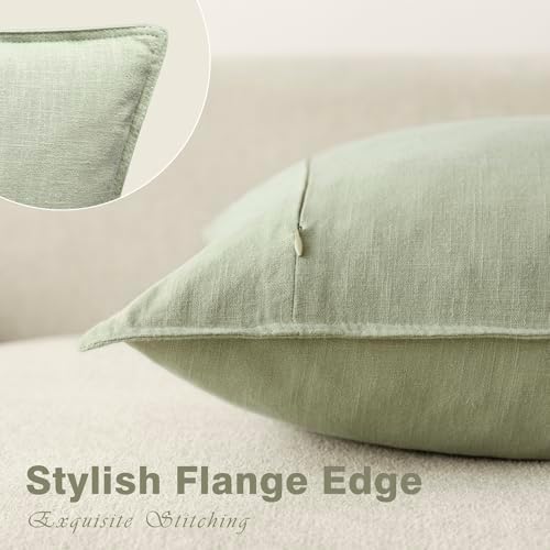 Foindtower Linen Solid Decorative Throw Pillow Cover 18x18 Inch Light Green - Image 3