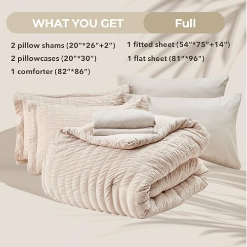 HYMOKEGE Beige Full Size Comforter Sets Seersucker 7 Pieces, All Season Luxury - Image 6