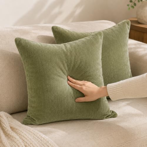 JoraLion Chenille Lumbar Pillow Covers 18x18 inch Olive Sage Green - Image 7